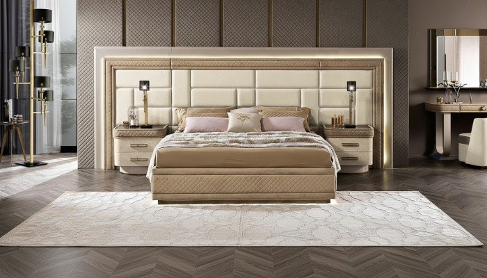 Bedroom furniture bed solid beige Italian furniture wood double bed