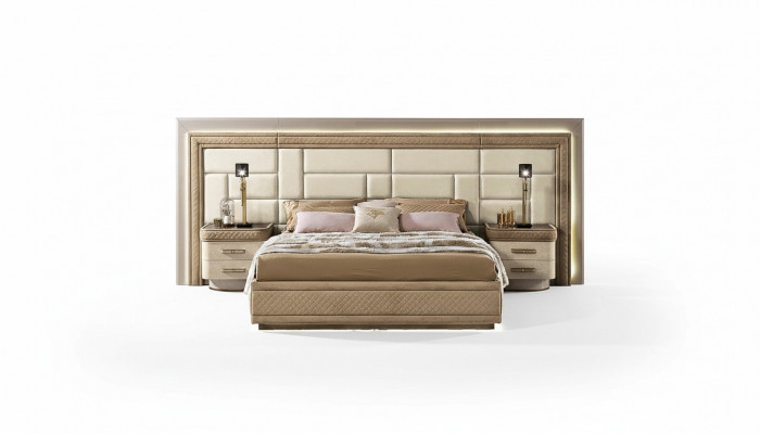 Bedroom furniture bed solid beige Italian furniture wood double bed