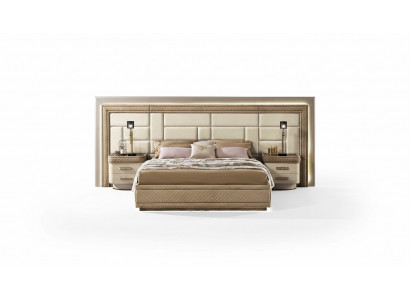 Bedroom furniture bed solid beige Italian furniture wood double bed