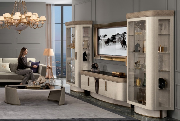 Living room wall unit set 4-piece. Living room RTV display cabinet shelf modern suite group wood TV