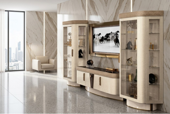 Living room wall unit set 4-piece. Living room RTV display cabinet shelf modern suite group wood TV