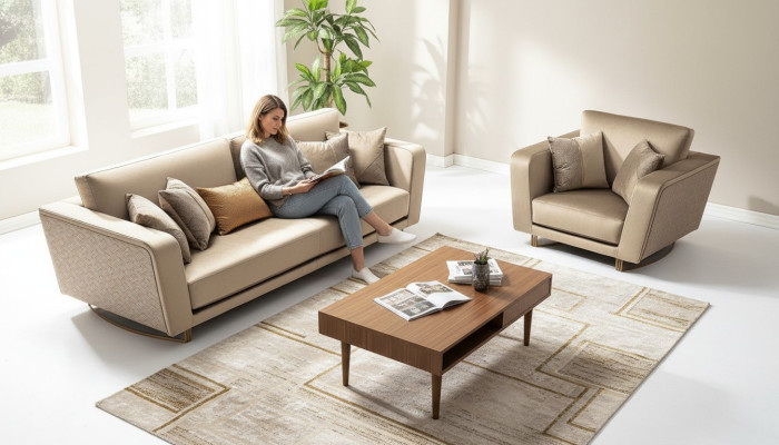 Sofa set 3+1 seater set design sofas upholstered couches leather relax modern new