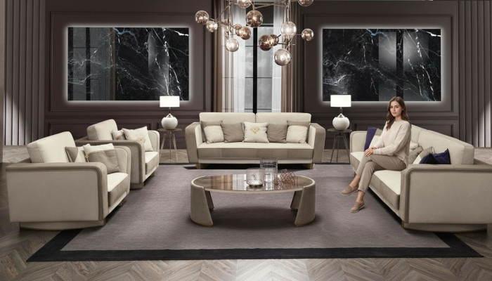 Luxury furniture sofa set couch sofa upholstery 3 3 1 1 seater coffee table wood 5-piece.