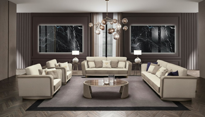 Luxury furniture sofa set couch sofa upholstery 3 3 1 1 seater coffee table wood 5-piece.
