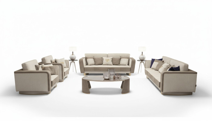 Luxury furniture sofa set couch sofa upholstery 3 3 1 1 seater coffee table wood 5-piece.