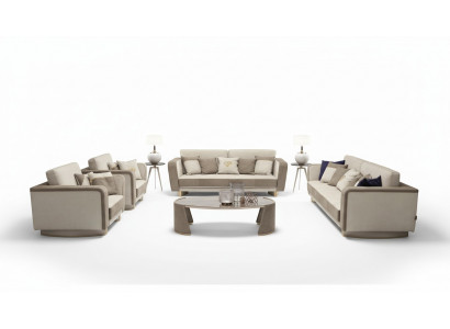 Luxury furniture sofa set couch sofa upholstery 3 3 1 1 seater coffee table wood 5-piece.