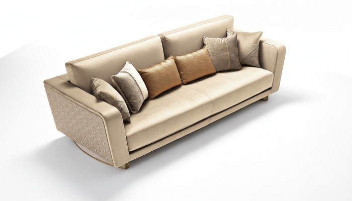Designer three-seater upholstered sofa with modern design for the living room