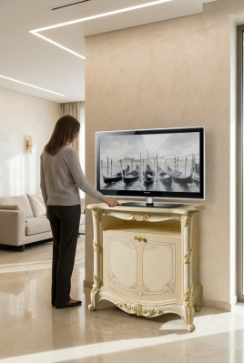 TV sideboard RTV living room design shelf beige wood shelves lowboard Italy new