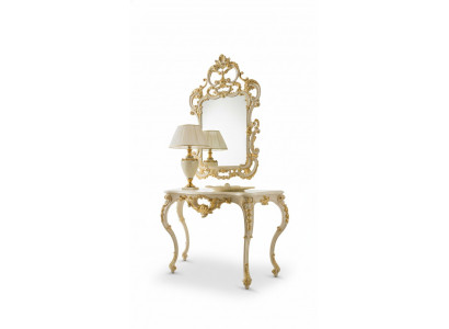 Classic Mirror Vanity Table Console Table Gold Wood Bedroom Furniture 2-piece