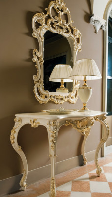 Console Table Mirror Sideboard 2-piece Set New Wood Italian Furniture Style Baroque