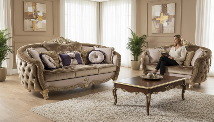 Classic Upholstered 3-Seater Textile Couches Textile Sofa Sofa Three-Seater Couch New