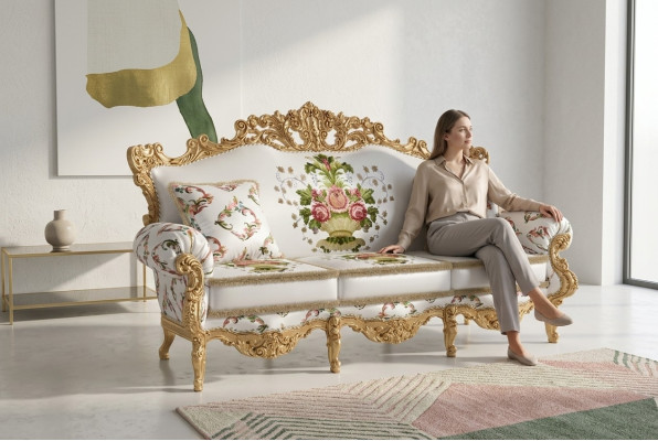 Classic design upholstered luxury seat sofa couch velvet fabric 3-seater new furniture