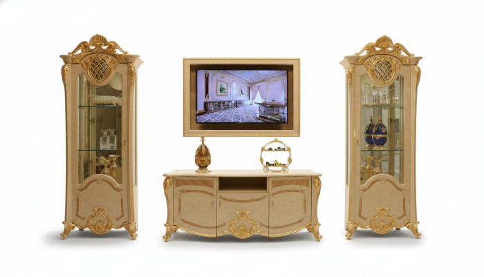 Design living wall sideboard 2x cabinet TV lowboard sideboard 3-piece set display cabinet