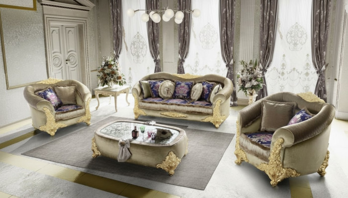 Sofa Couch Velvet Upholstery Seat 3+1+1 Seater Design Couches Sofas Wood New Suite