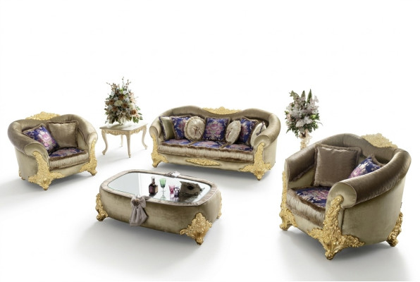 Sofa Couch Velvet Upholstery Seat 3+1+1 Seater Design Couches Sofas Wood New Suite
