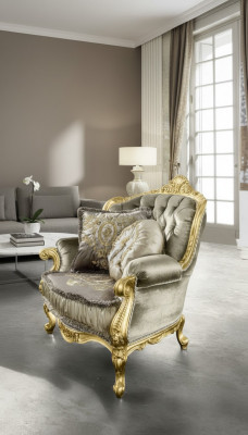 Armchair Relax Fabric Lounge Club Upholstery Design Couch Sofa Seat Luxury Gold New