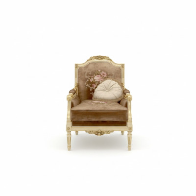 Classic designer armchair made of wood with carved details