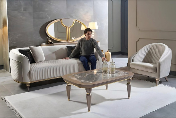 Sofa set couch sofa upholstery 3 + 1 seater coffee table wood 3-piece luxury furniture