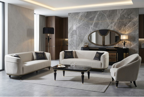 Sofa set 3+1 seater fabric sofa couch suite design gray black furniture 2-piece