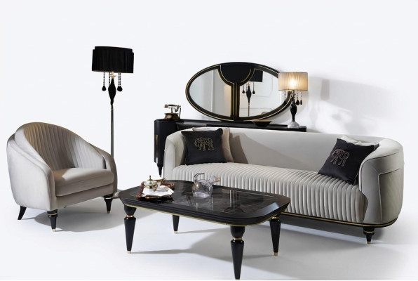 Sofa set 3+1 seater fabric sofa couch suite design gray black furniture 2-piece