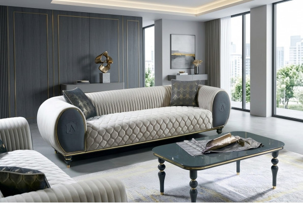 Three-seater sofa, 3-seater fabric luxury couch, large upholstered 230 cm designer