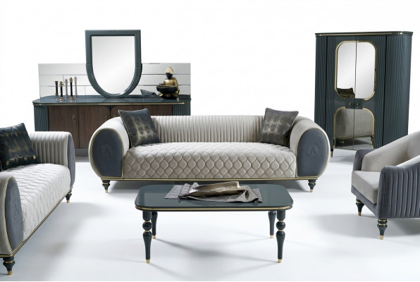 Three-seater sofa, 3-seater fabric luxury couch, large upholstered 230 cm designer
