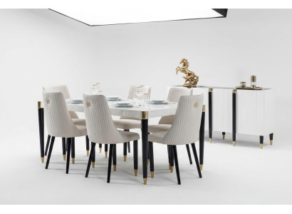 Dining group set complete design upholstered chair 6x chairs upholstered textile fabric