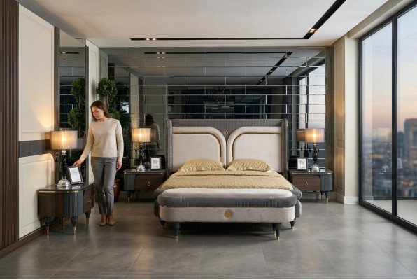 Bed 2x Nightstand 3-piece Set Beds Double Bed Bedroom Hotel Marriage Luxury New
