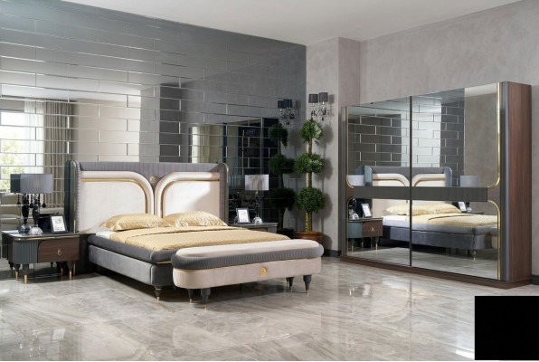 Bedroom set bed, nightstand, wardrobe, stool, luxury design, 5-piece set.