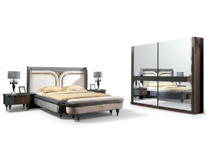 Bedroom set bed, nightstand, wardrobe, stool, luxury design, 5-piece set.