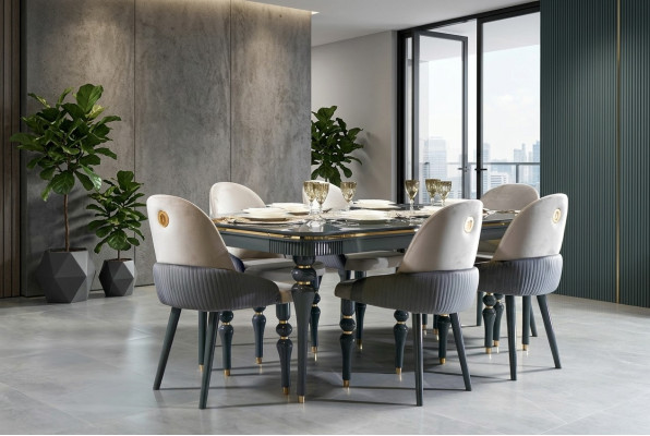 Dining room set, dining group, wood, table, tables, complete 7-piece set, dining table, 6x chairs