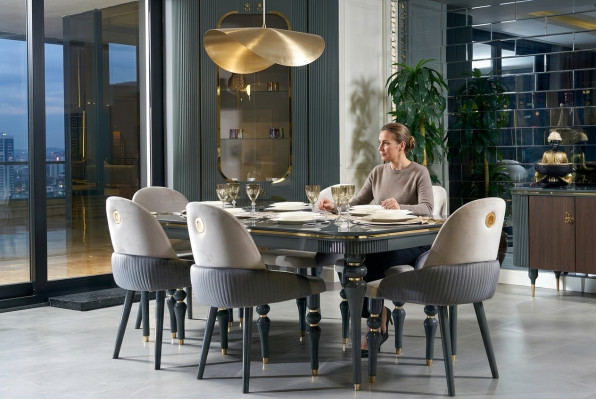Dining set upholstered velvet textile chair 6x chair group set living wood genuine