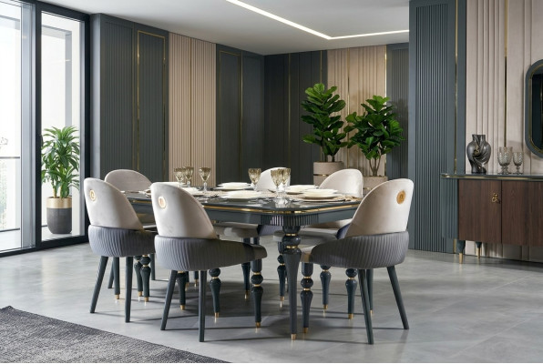 Dining set upholstered velvet textile chair 6x chair group set living wood genuine