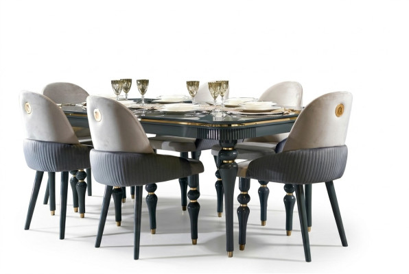 Dining set upholstered velvet textile chair 6x chair group set living wood genuine