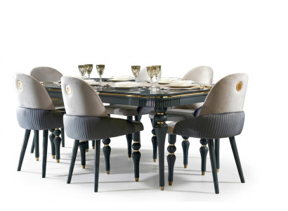 Dining set upholstered velvet textile chair 6x chair group set living wood genuine