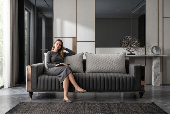 Three-seater couch, upholstered design sofa, 3-seat sofas, modern black room, new.