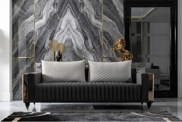 Three-seater couch, upholstered design sofa, 3-seat sofas, modern black room, new.