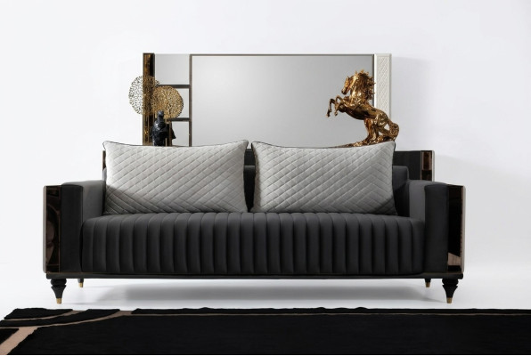 Three-seater couch, upholstered design sofa, 3-seat sofas, modern black room, new.