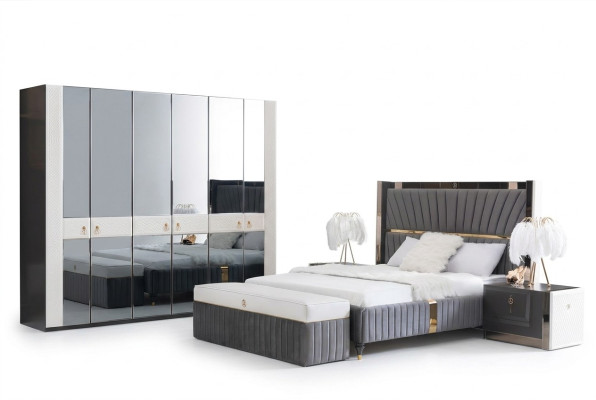 Bedroom complete set bed nightstand stool 5-piece design wooden furniture sets new