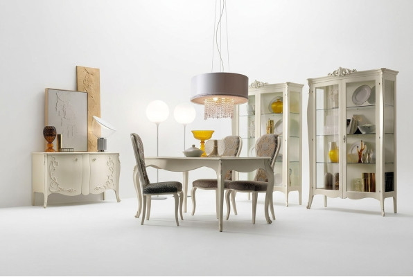 Suite set table 4x chairs chair display cabinet set sideboard dining group 8-piece dining room