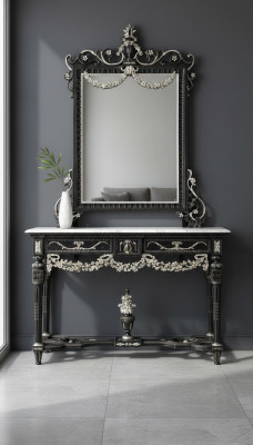 Classic mirror vanity console table white wood bedroom furniture 2-piece set