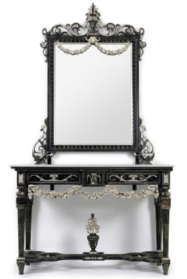 Classic mirror vanity console table white wood bedroom furniture 2-piece set