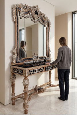 Wall mirror country style console dressing table with mirror console table brown