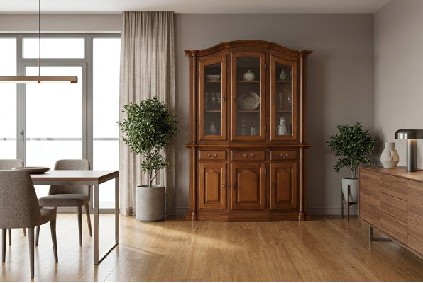 Solid Wood Display Cabinet Living Room Furniture Sideboard Massive Wood Glass Cabinet