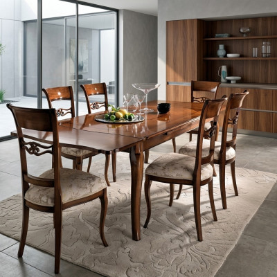 Modern dining room table, sliding table, natural wood design, real wood furniture dining table.