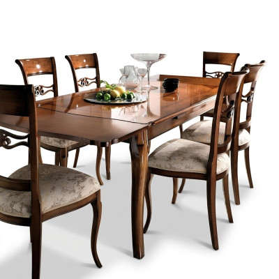 Modern dining room table, sliding table, natural wood design, real wood furniture dining table.