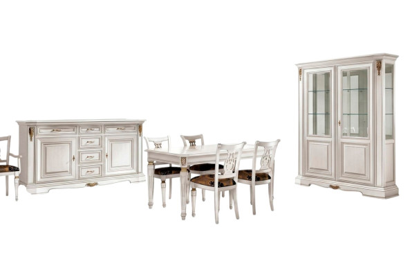Dining room dining table chair dresser display cabinet group set wood white set 7-piece new