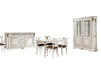 Dining room dining table chair dresser display cabinet group set wood white set 7-piece new