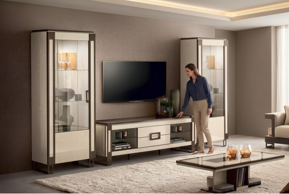 Design living room wall unit sideboard 2x display cabinets RTV lowboard sideboard 3-piece set living room walls