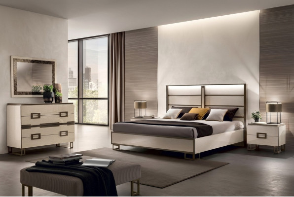 Bedroom bed, nightstand, dresser, mirror, upholstered bed, double bed set 5-piece.